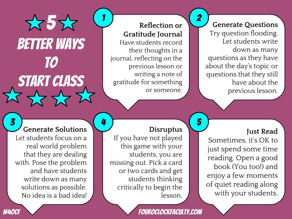 5 Better Ways to Start Class – 4 O'Clock Faculty